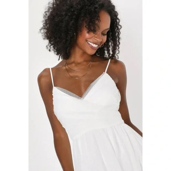 Lulus Sweet Serenade White Tulle Swiss Dot Surplice Midi Dress size xl - Picture 5 of 9